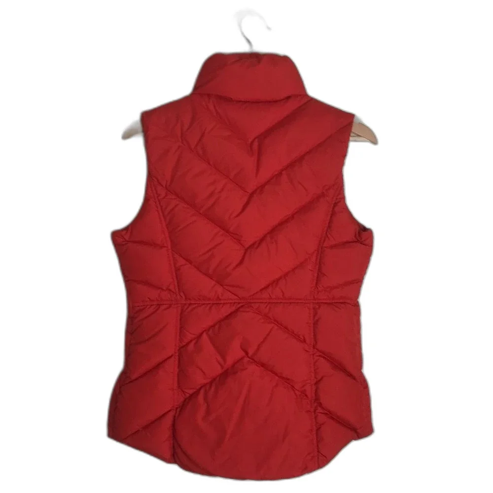 J.Crew quilted down Filled Puffer Vest Zip and Snaps Pockets Red Women size S‎